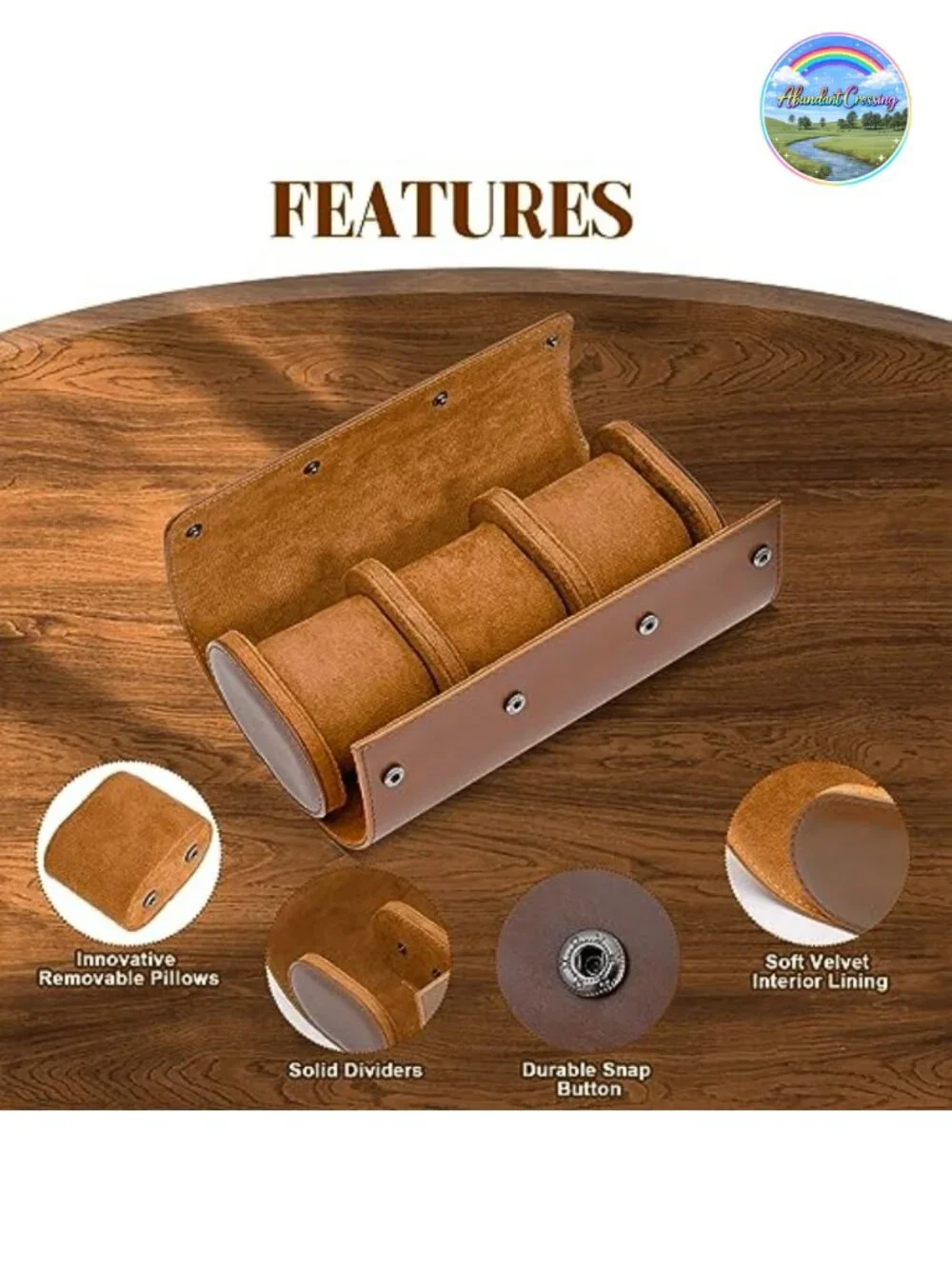 3-Slot Watch Travel Case PU Leather with Removable Pillows for Men Women